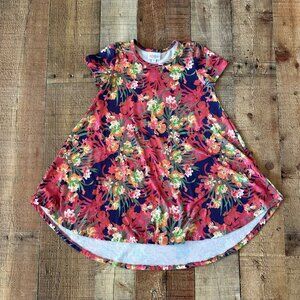 Lularoe Girls Size 6 Pink Hawaiian Floral Print Short Sleeve Knee Length Drees